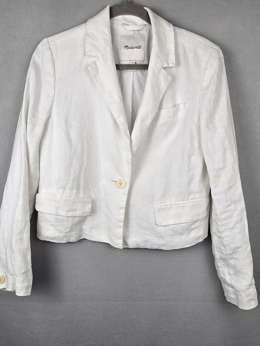 Madewell The Sutter Crop Blazer White 100% Linen Size Small SP24
